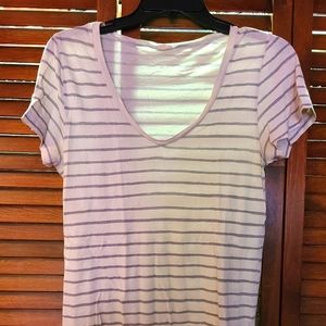 J. Crew small cream/gray striped v-neck shirt
